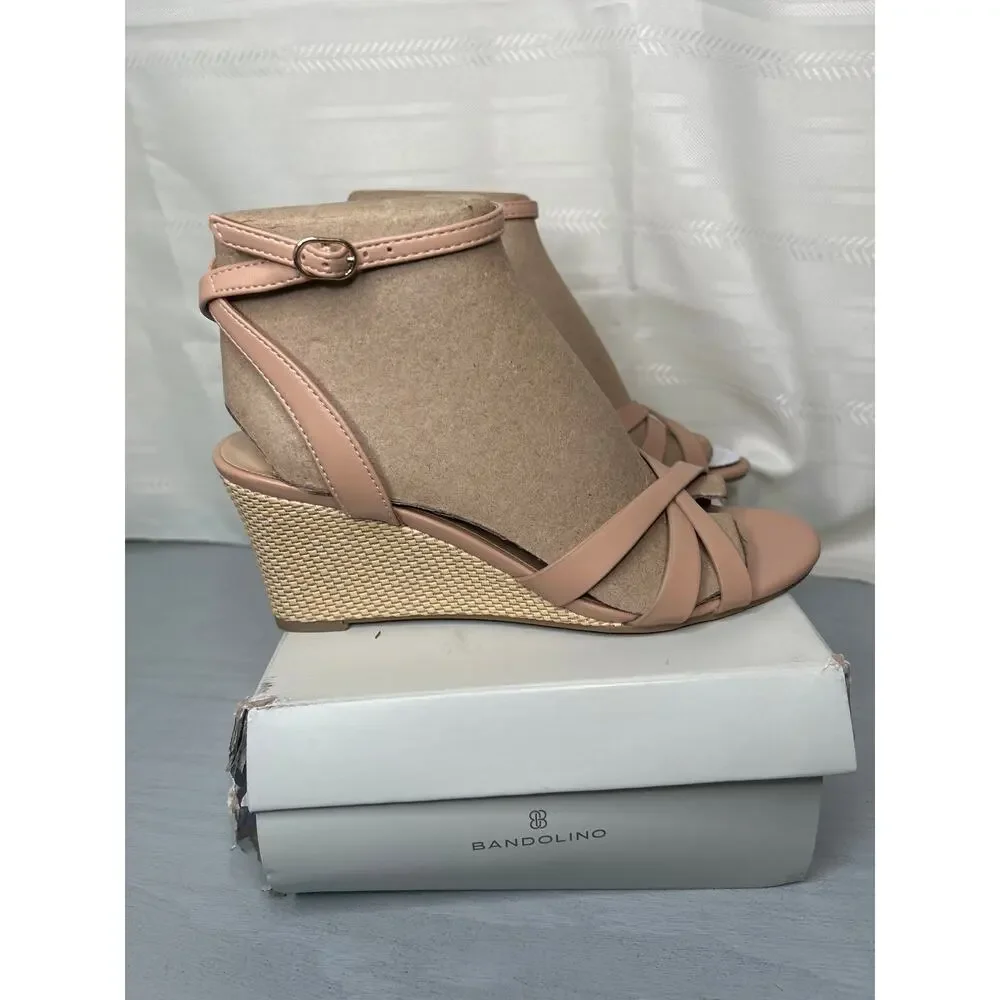 Bandolino Adler Crisscross Ankle Strap Wedge Sandals Natural Size 8M